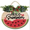 FemiaD Hello Summer Door Sign Watermelon Summer Welcome Sign for Front Door 12inch Round Wood Summer Door Wreaths Sign for Home Home Office Shop Window view 1