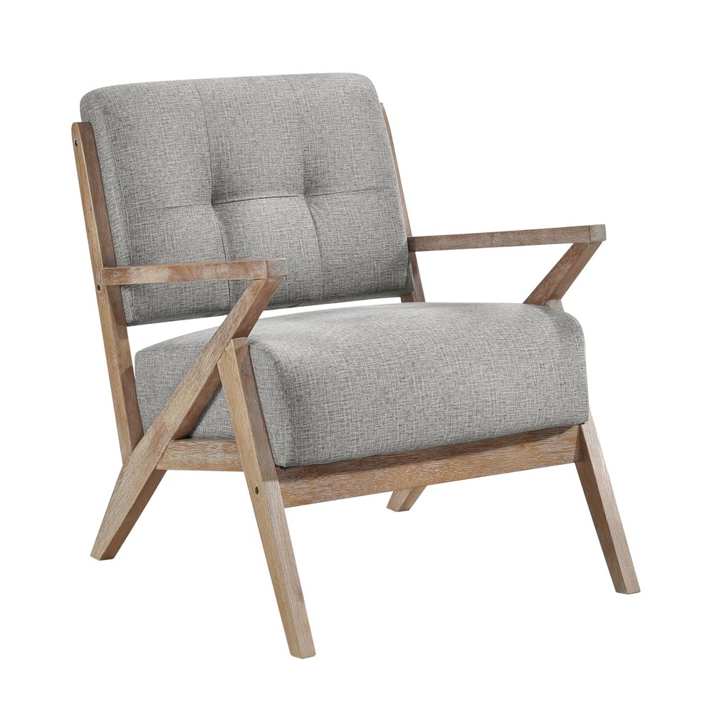 Benzara Edra 33 Inch Accent Armchair- Wood Frame- Light Gray Polyester Cushions