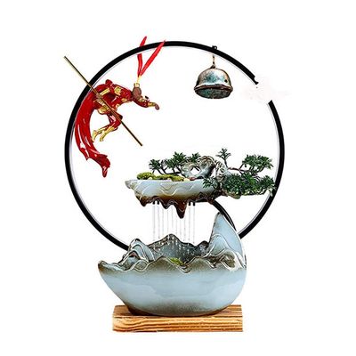 Tabletop Water Fountain Tabletop Fountain Chinese Retro Ceramic Sculpture Atomization Desktop Fountain Office Desk Lucky Decoration Flowing Water Waterfall Fountain Office Relaxation Meditation Founta
