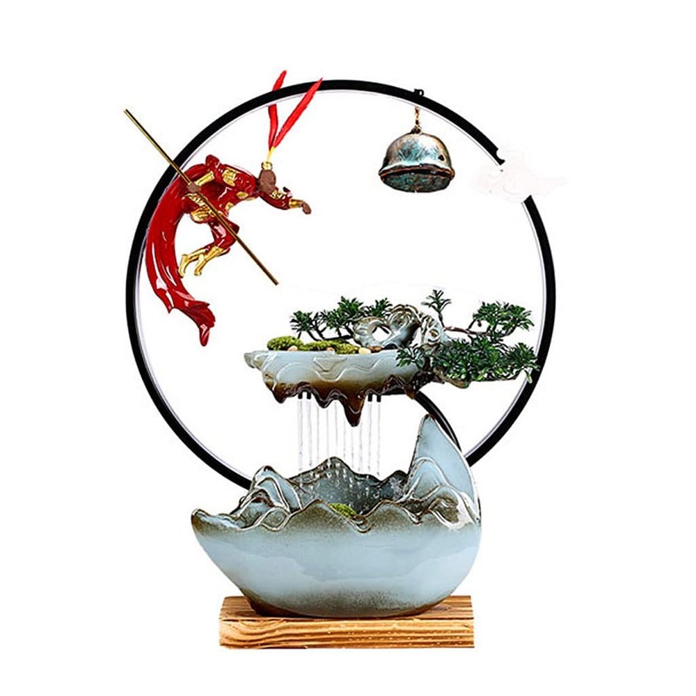Tabletop Water Fountain Tabletop Fountain Chinese Retro Ceramic Sculpture Atomization Desktop Fountain Office Desk Lucky Decoration Flowing Water Waterfall Fountain Office Relaxation Meditation Founta