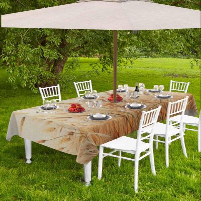 Rectangle Table Cloth with Umbrella Hole,Grassland Reed Retro Linen Zippered Tablecloth Spillproof Tablecloths,Modern Minimalist Botanical Art Patio Table Cloths for Outdoor Picnic Party 60x102in
