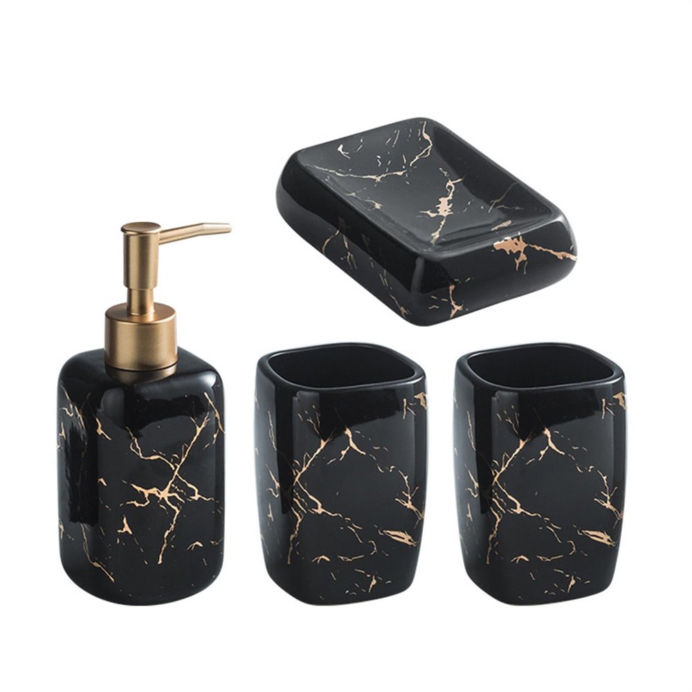 Icegrey 4 Piece Bath Set Luxury Accessory Set Bathroom Light Luxury Decoration Table Bathroom Set Black