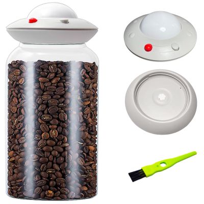 HelpyLife Vacuum Glass Coffee Storage Jar, 2400ML/81floz Large Canister with UFO Shaped Airtigt Lid,Perfect for Coffee Bean & Grounds,Sugar,Cereal,Dry Food