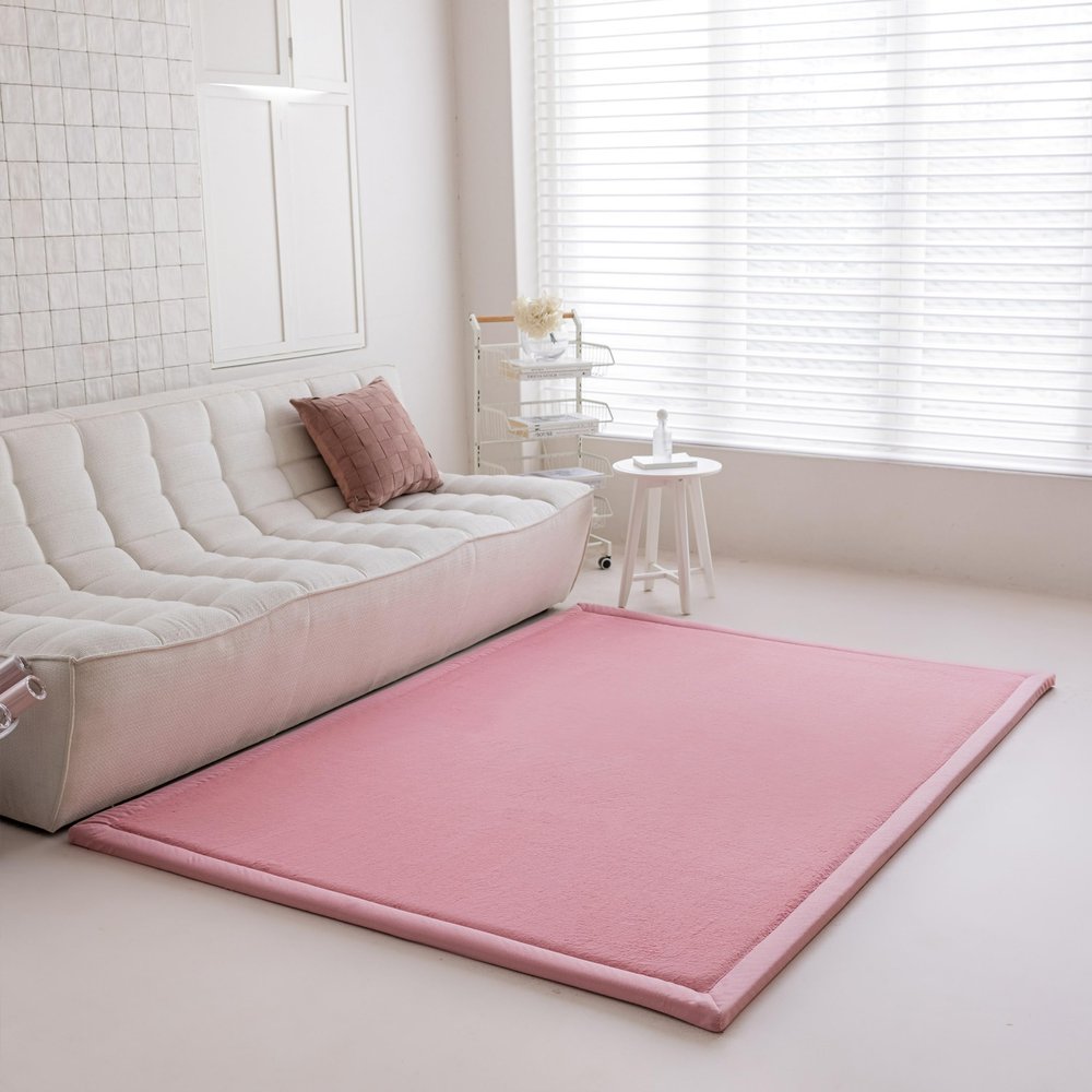 Loartee Faux Rabbit Fur Rug - 1.18" Thick Soft Fluffy Area Rug, Non-Slip Memory Foam Crawling Mat, Light Pink, 78"x118"