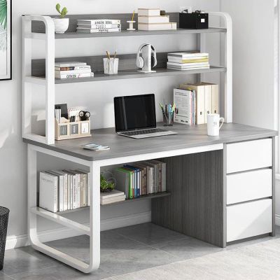ALEEIK Computer Desk with Hutch and Bookshelf,Home Office Desk with 3 Drawer Industrial Study Writing Table Workstation for Home and Office(47 Inch, Gray)