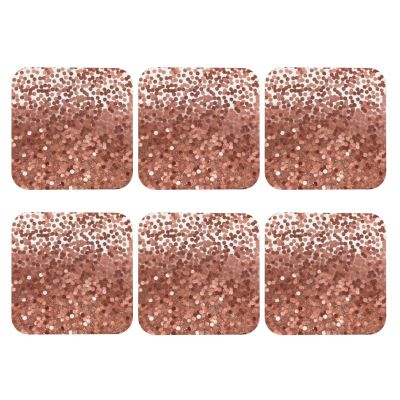 6Pcs Drink Coasters for Drinks Tabletop Protection, Rose Gold Glitter Leather Coaster for Kinds of Cups, Absorbent Cup Coaster for Coffee Table Home Decor 4" Cup Mat Pad