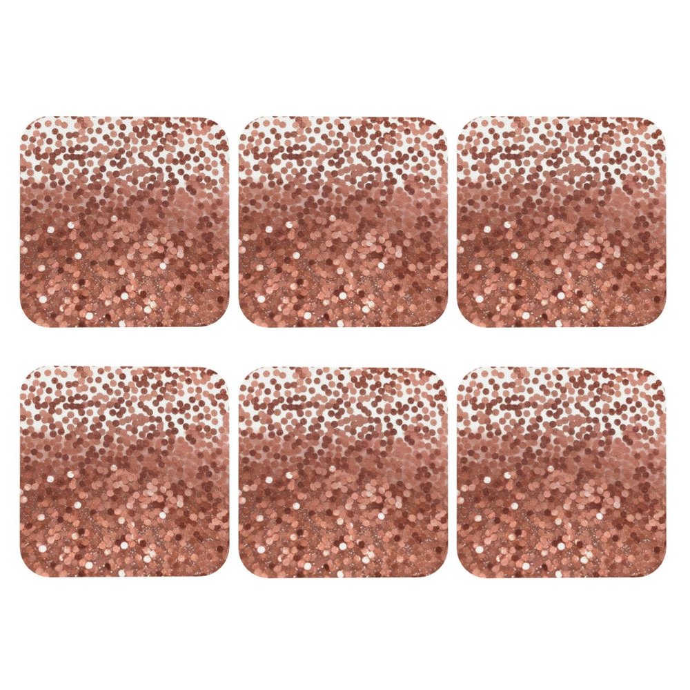 6Pcs Drink Coasters for Drinks Tabletop Protection, Rose Gold Glitter Leather Coaster for Kinds of Cups, Absorbent Cup Coaster for Coffee Table Home Decor 4" Cup Mat Pad