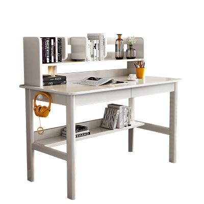 ALEEIK Computer Desk with Storage Shelves,Home Office Desk for Space Saving Modern Walnut Desk Solid Wood Writing Desk Student Desk(39 Inch, White)
