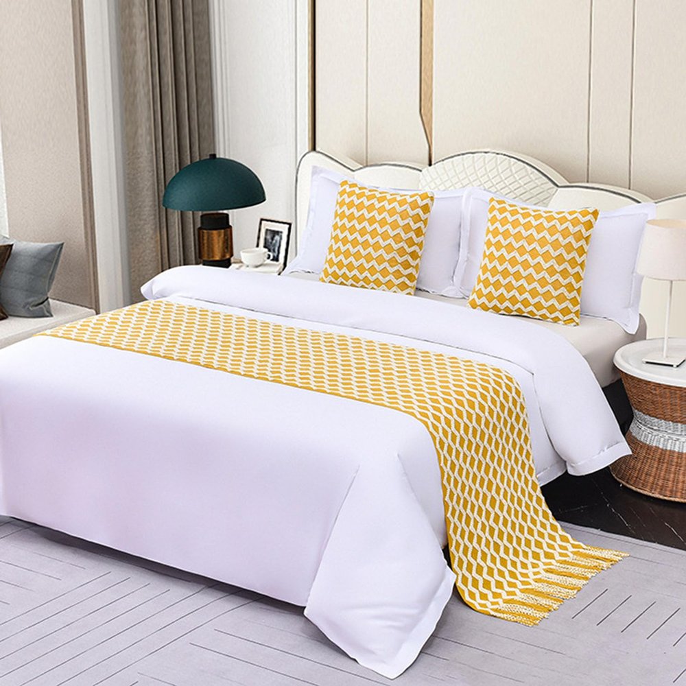 SXLXYOF Bohemian Bed Runner With Tassels - Knitting Throw Blanket, Woven Tail Towel, Hotel Home Scarf Protection - King Size Bedding Scarves Matching Cushions, D-1*Pillowcase