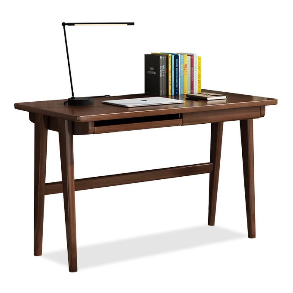 ALEEIK Solid Wood Computer Desk,Home Office Desk with Drawers and Keyboard Tray Mid Century Modern 47 inch Writing Desk Workstation, Walnut
