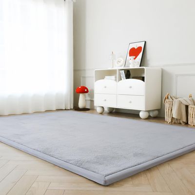 Loartee Faux Rabbit Fur Rug - 1.18" Thick Soft Fluffy Area Rug, Non-Slip Memory Foam Crawling Mat, Light Gray, 78"x78"