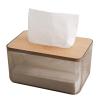 BFYDOAA Acrylic Tissue Box with Bamboo Lid,Clear Facial Tissue Dispenser, Rectangle Dryer Sheet Case for Living Room,Car, Office,Hotel view 1