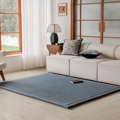 Loartee Faux Rabbit Fur Rug - 1.18" Thick Soft Fluffy Area Rug, Non-Slip Memory Foam Crawling Mat, Dark Gray, 59"x59"