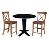 IC International Concepts 42" Solid Wood Dual Drop Leaf Dining Table with 2 Counter Height Stools in Black/Distressed Oak view 1