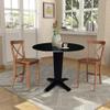 IC International Concepts 42" Solid Wood Dual Drop Leaf Dining Table with 2 Counter Height Stools in Black/Distressed Oak view 2