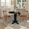 IC International Concepts 42" Solid Wood Dual Drop Leaf Dining Table with 2 Counter Height Stools in Black/Distressed Oak view 3
