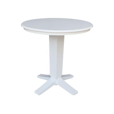 36" Solid Wood Round Top Pedestal Dining Table - 35.9" High, White