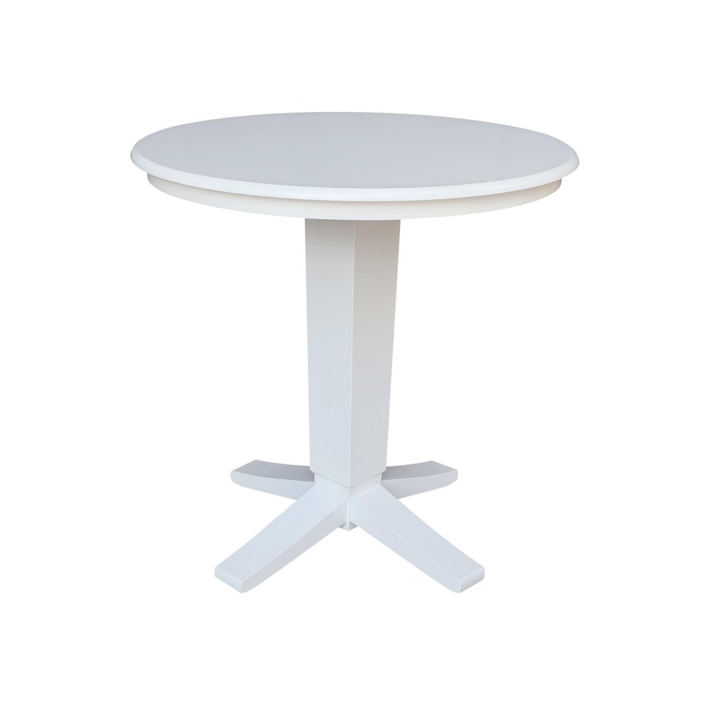 36" Solid Wood Round Top Pedestal Dining Table - 35.9" High, White