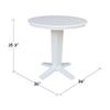 36" Solid Wood Round Top Pedestal Dining Table - 35.9" High, White view 2