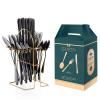 IFAJOOR Flatware Silverware Set, 24-piece Stainless Steel Cutlery Set, Golden Steak Knife, Fork, Spoon Hanging Rack Gift Box, Cutlery Set (Color : Black) view 1