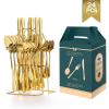 IFAJOOR Flatware Silverware Set, 24-piece Stainless Steel Cutlery Set, Golden Steak Knife, Fork, Spoon Hanging Rack Gift Box, Cutlery Set (Color : Black) view 3