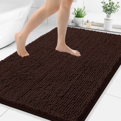 Smiry Luxury Chenille Bathroom Rugs 48x32, Extra Soft and Absorbent Shaggy Bath Mat, Machine Washable, Non-Slip Plush Carpet Runner for Tub, Shower, and Floor, Home Decor Accessories, Brown