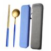 BIUDECO Stainless Steel Chopsticks and Spoons Set Utensils for Men and Women Portable Dining Includes of Chopsticks and Spoon Blue-gold with Cloth Bag view 1