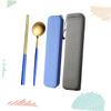 BIUDECO Stainless Steel Chopsticks and Spoons Set Utensils for Men and Women Portable Dining Includes of Chopsticks and Spoon Blue-gold with Cloth Bag view 2