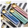 BIUDECO Stainless Steel Chopsticks and Spoons Set Utensils for Men and Women Portable Dining Includes of Chopsticks and Spoon Blue-gold with Cloth Bag view 4