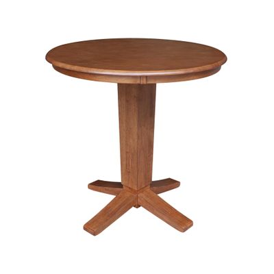 36" Solid Wood Round Top Pedestal Dining Table - 35.9" High, Distressed Oak