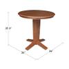 36" Solid Wood Round Top Pedestal Dining Table - 35.9" High, Distressed Oak view 2