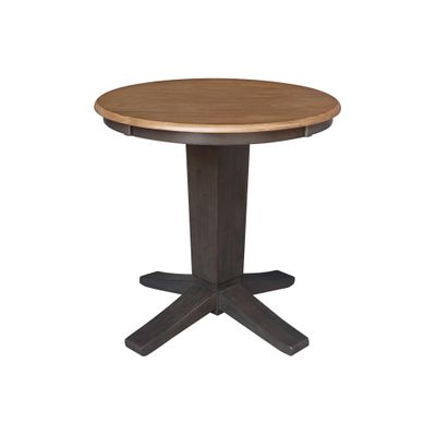 30" Solid Wood Round Top Pedestal Dining Table - 29.9" High, Hickory/Washed Coal