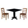 IC International Concepts 36" Solid Wood Square Dual Drop Leaf Dining Table with 2 Chairs in Black/Distressed Oak view 1