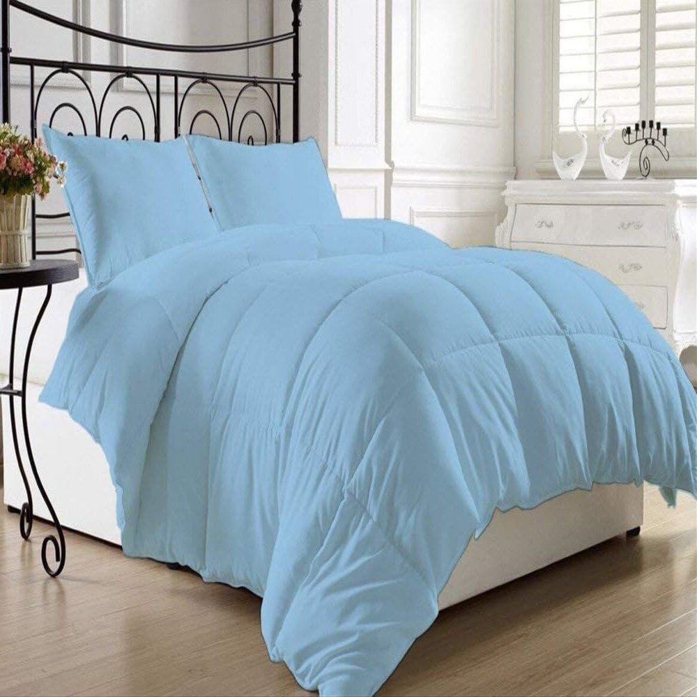 AHJ Beddings Hotel Luxury 1200 Thread Count Full Size 7 Piece Bed in a Bag (19 inch Deep Pocket Sheet Set & 300GSM Comforter) 100% Egyptian Cotton - Sky Blue Solid