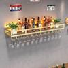 Wall Mounted Wine Rack with Glass Holder,Metal Bottle Holder,Bar Unit Floating Shelves with LED Light,Iron Wine Holder,Multifunctional Wine Storage Display Rack for Home Bars Dining Room Kitchen (Col view 1