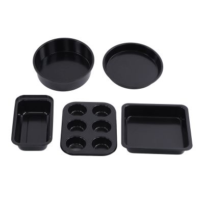 Bakeware Set Professional Carbon Steel Baking Pans Set with Cake Baking Pans Pizza Tray for Home Kitchen (Black)