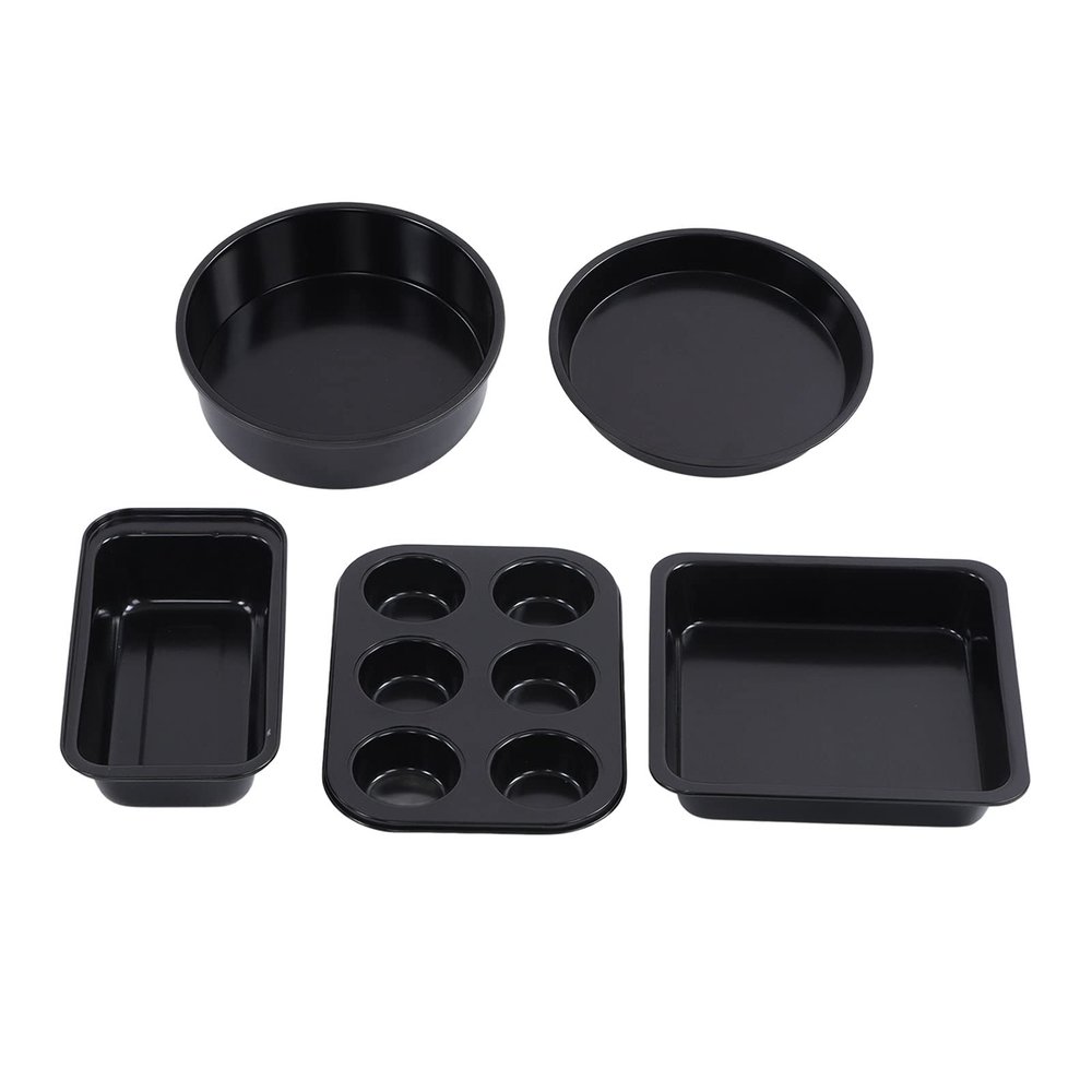 Bakeware Set Professional Carbon Steel Baking Pans Set with Cake Baking Pans Pizza Tray for Home Kitchen (Black)