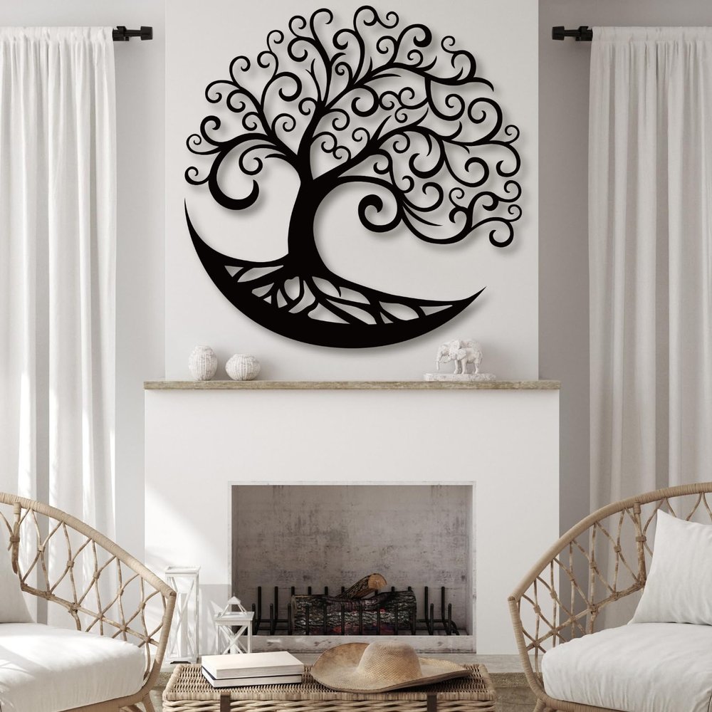 lunwall Tree of Life Metal Wall Art, Metal Tree of Life Wall Art, Wall Decor for Living Room, Bedroom, Dining Room, Office (39x39 inches/100x100 cm, Style 3)