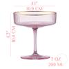 GLASSIQUE CADEAU Vintage Art Deco Blush Pink Coupe Glasses with Gold Rims | Set of 4 | 7 oz Crystal Ribbed Cocktail Glassware for Drinking Champagne, Martini, Cosmopolitan | Girly Speakeasy Saucers view 2
