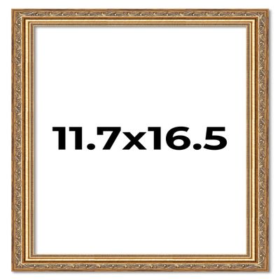 CustomPictureFrames.com A3 11.7x16.5 Antique Gold Picture Frame - Traditional Wood Photo Frame Complete with UV Acrylic, Foam Board Backing & Hanging Hardware