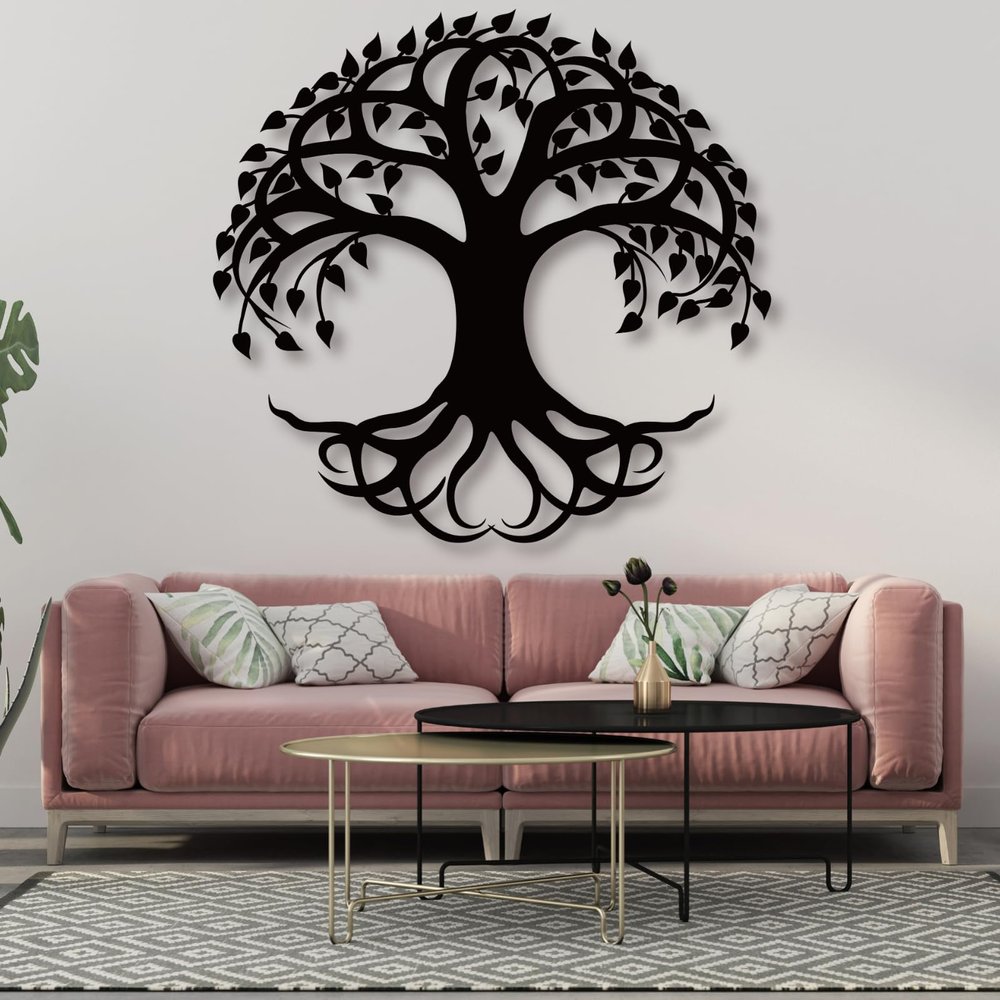 lunwall Tree of Life Metal Wall Art, Metal Tree of Life Wall Art, Wall Decor for Living Room, Bedroom, Dining Room, Office (39x39 inches/100x100 cm, Style 6)