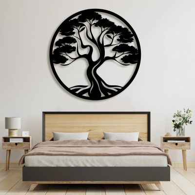 lunwall Tree of Life Metal Wall Art, Metal Tree of Life Wall Art, Wall Decor for Living Room, Bedroom, Dining Room, Office (35x35 inches/90x90 cm, Style 1)