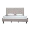 Manhattan Comfort Crosby Platform Bed Frame with Chevron Velvet Upholstered Headboard, Black Iron Legs, Gold Tips, No Box Spring Needed, Pine Wood Slats, Stylish Bedroom Furniture, King, Greige view 1