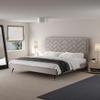 Manhattan Comfort Crosby Platform Bed Frame with Chevron Velvet Upholstered Headboard, Black Iron Legs, Gold Tips, No Box Spring Needed, Pine Wood Slats, Stylish Bedroom Furniture, King, Greige view 2