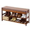 Shoe Bench Bamboo 3 Tier Shoe Rack Storage Bench Organiser with Padded Cushion Seat for Entryway Hallway Living Room, 90*29.5*48cm, Brown view 1