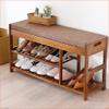 Shoe Bench Bamboo 3 Tier Shoe Rack Storage Bench Organiser with Padded Cushion Seat for Entryway Hallway Living Room, 90*29.5*48cm, Brown view 2