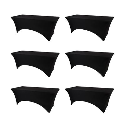 BDDC Table Covers for 6 Foot Tables, 6 Pack Black Washable and Wrinkle Resistant Stretch Tablecloths Rectangle 6ft for Events, Wedding, Banquets, Parties