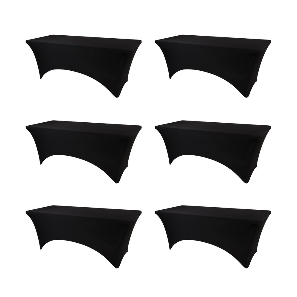 BDDC Table Covers for 6 Foot Tables, 6 Pack Black Washable and Wrinkle Resistant Stretch Tablecloths Rectangle 6ft for Events, Wedding, Banquets, Parties