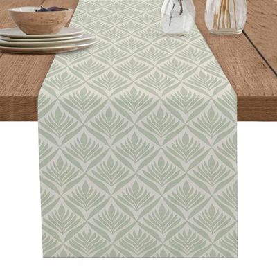 Sage Green Floral Table Runner 72 Inches Long,Kitchen Dining Burlap & Cotton Tablerunner for Small/Round/Square/Wedding/Coffee/Dining Table Party Home Abstract Minimalist Geometric Flower 16 x 72