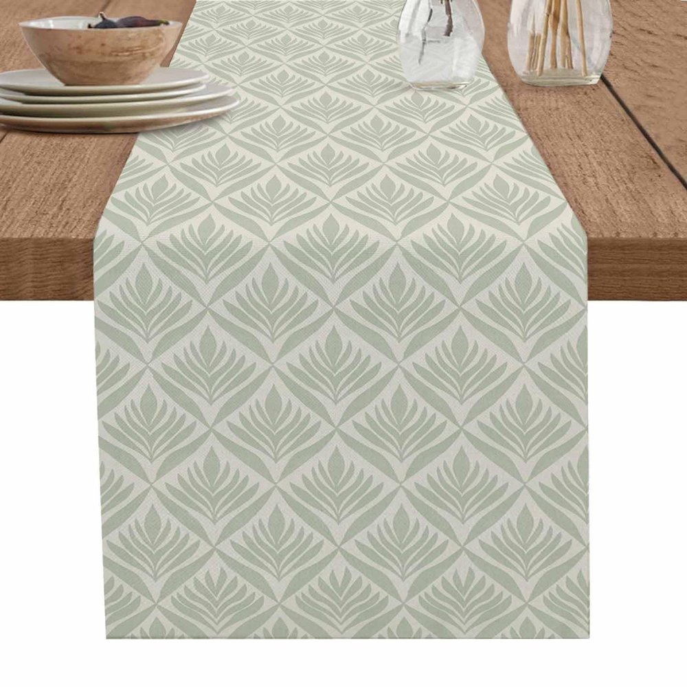 Sage Green Floral Table Runner 72 Inches Long,Kitchen Dining Burlap & Cotton Tablerunner for Small/Round/Square/Wedding/Coffee/Dining Table Party Home Abstract Minimalist Geometric Flower 16 x 72